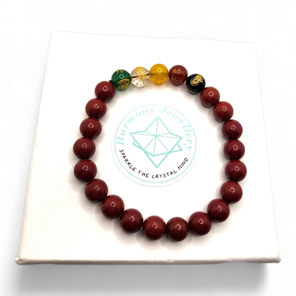 8 mm Cinnabar bracelet with a symbol of 4 elements of life - Picture 2 of 4